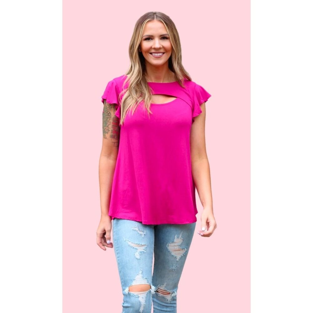 Emerald, Magenta Keyhole Neckline, Flutter Sleeve Loose Fitting Top, NWOT, Sz 2X